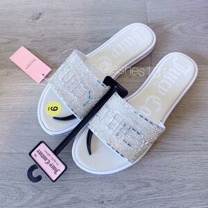 JUICY COUTURE Slides Yesmam Rhinestone Slip On Slides White Silver Women Size 9